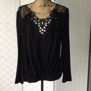 Women Long sleeve Top with rhinestone  stones size L Evening Fashion #397